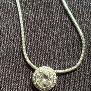 Swarovski Crystal White Round Cut Rhodium Pendant Solitaire Necklace, 15”